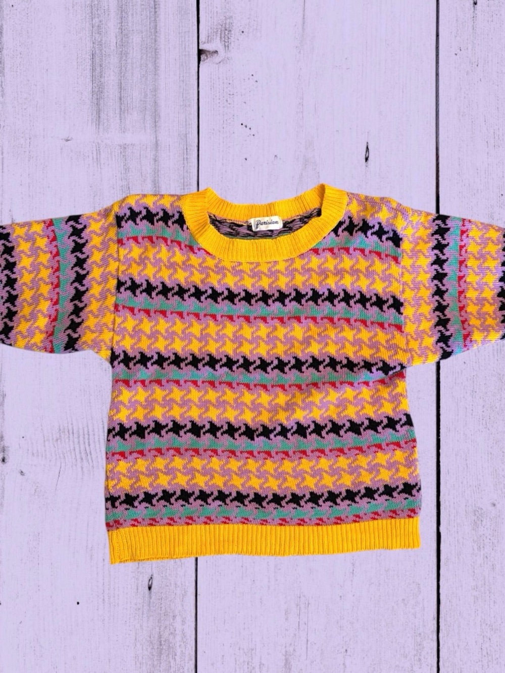 Parisian Works Yellow Multi-Color Houndstooth Kids Sweater - Picture 4 of 7